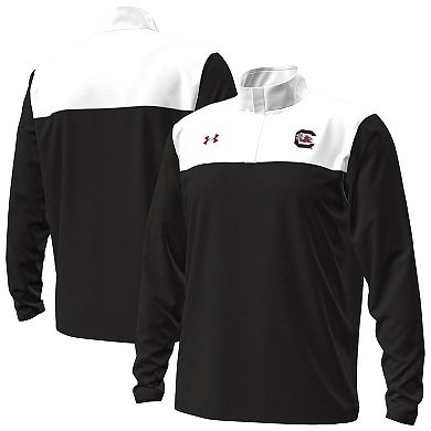 Men's Under Armour Black/White South Carolina Gamecocks Green Blocked Quarter-Zip Pullover