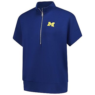Women's ZooZatz Navy Michigan Wolverines Tri-Blend Quarter-Zip Flowy Top