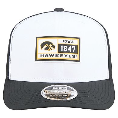 Men's New Era White/Black Iowa Hawkeyes Perforated Patched 9SEVENTY Adjustable Hat