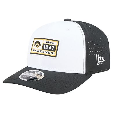 Men's New Era White/Black Iowa Hawkeyes Perforated Patched 9SEVENTY Adjustable Hat