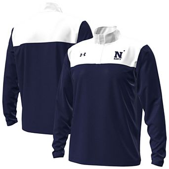 Men's Under Armour Navy/White Navy Midshipmen Green Blocked Quarter-Zip Pullover