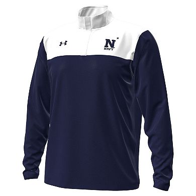 Men's Under Armour Navy/White Navy Midshipmen Green Blocked Quarter-Zip Pullover