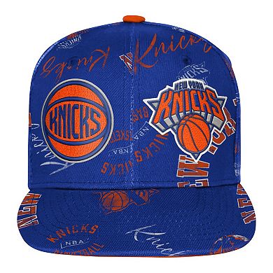 Youth Outerstuff Blue New York Knicks Street Hooper Allover Print Snapback Hat