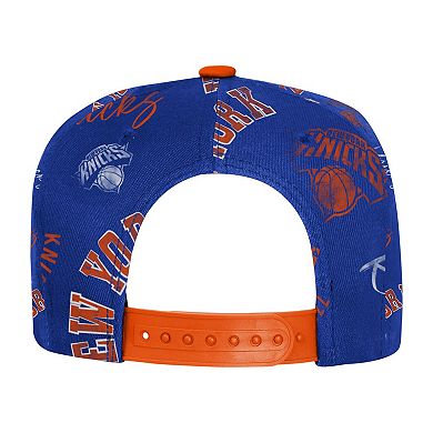 Youth Outerstuff Blue New York Knicks Street Hooper Allover Print Snapback Hat