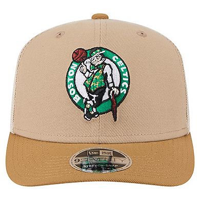 Men's New Era Tan/Light Brown Boston Celtics Two-Tone 9SEVENTY Adjustable Trucker Hat