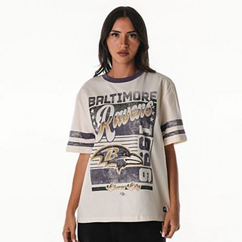 Women's The Wild Collective Cream Baltimore Ravens Vintage Drop Shoulder Oversized Boyfriend T-Shirt