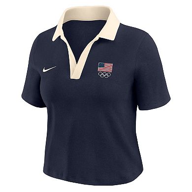 Women's Nike Navy Team USA Cropped V-Neck Polo