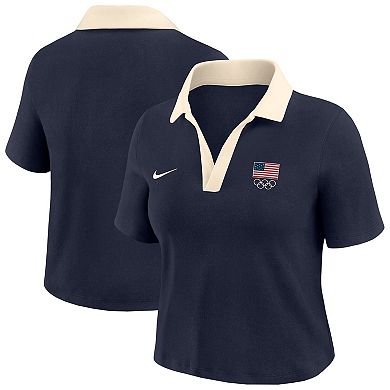 Women's Nike Navy Team USA Cropped V-Neck Polo