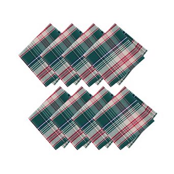Elrene Home Fashions Holiday Fireside Plaid Napkins, 17"x17", Set of 8
