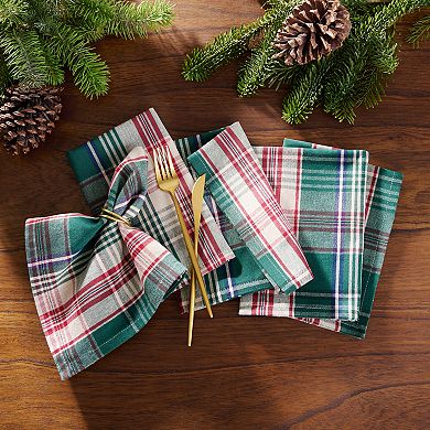 Elrene Home Fashions Holiday Fireside Plaid Napkins, 17"x17", Set of 8