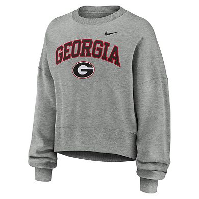 Women's Nike Heather Gray Georgia Bulldogs Oversized Phoenix Arch Pullover Sweatshirt