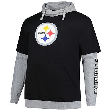 Men's Fanatics Black/Heather Gray Pittsburgh Steelers Big & Tall Twofer Pullover Hoodie