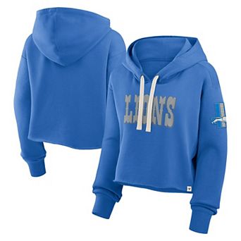 Women's Fanatics Blue Detroit Lions Oversized Hometown Heritage Cropped Hoodie