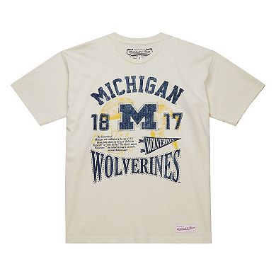 Men's Mitchell & Ness Cream Michigan Wolverines Heritage Scholar T-Shirt