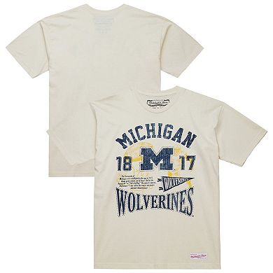 Men's Mitchell & Ness Cream Michigan Wolverines Heritage Scholar T-Shirt