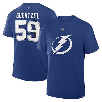 Men's Fanatics Jake Guentzel Blue Tampa Bay Lightning Authentic Stack Name and Number T-Shirt