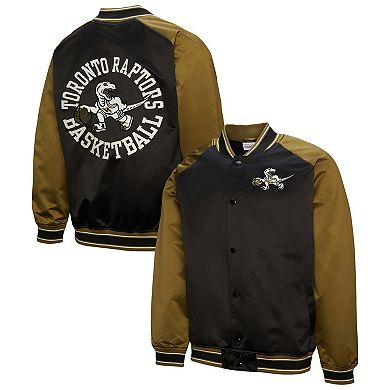 Men's Mitchell & Ness Olive/Black Toronto Raptors Clutch Satin Raglan Full-Snap Jacket