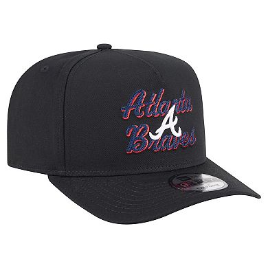 Men's New Era Black Atlanta Braves Chainstitch 9FIFTY A-Frame Snapback Hat