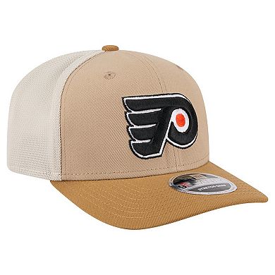 Men's New Era Tan/Light Brown Philadelphia Flyers Two-Tone Trucker 9SEVENTY Stretch Snap Adjustable Hat