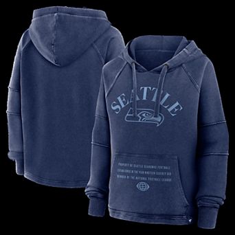 Women's Fanatics Navy Seattle Seahawks Oversized Raglan Gridiron Hoodie