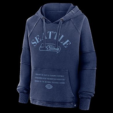 Women's Fanatics Navy Seattle Seahawks Oversized Raglan Gridiron Hoodie