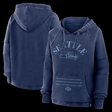 Women's Fanatics Navy Seattle Seahawks Oversized Raglan Gridiron Hoodie