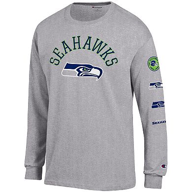 Men's Champion Heather Gray Seattle Seahawks Seal Long Sleeve T-Shirt