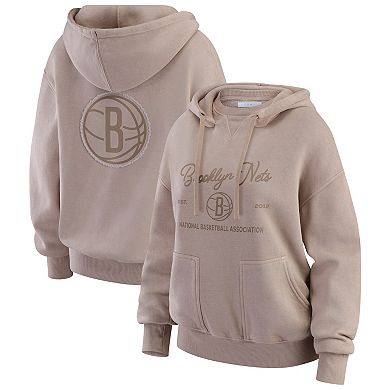 Women's WEAR by Erin Andrews Tan Brooklyn Nets Washed Pullover Crewdie