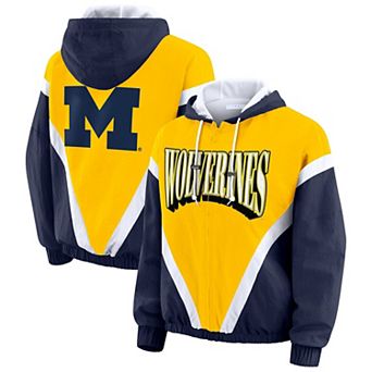 Women's WEAR by Erin Andrews Maize/Navy Michigan Wolverines Colorblock Full-Zip Hoodie Windbreaker Jacket