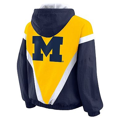 Women's WEAR by Erin Andrews Maize/Navy Michigan Wolverines Colorblock Full-Zip Hoodie Windbreaker Jacket