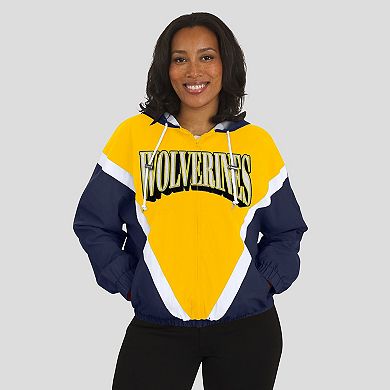 Women's WEAR by Erin Andrews Maize/Navy Michigan Wolverines Colorblock Full-Zip Hoodie Windbreaker Jacket