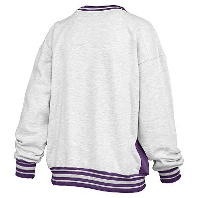 Women's Pressbox Heather Gray/Purple LSU Tigers Endzone Crewneck Sweatshirt