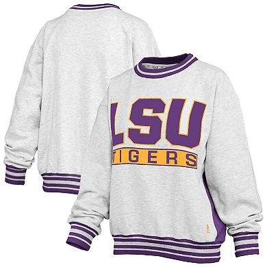 Women's Pressbox Heather Gray/Purple LSU Tigers Endzone Crewneck Sweatshirt