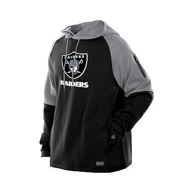 Men's New Era Black Las Vegas Raiders Combine Authentic Color Block Raglan Pullover Hoodie