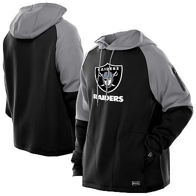 Men's New Era Black Las Vegas Raiders Combine Authentic Color Block Raglan Pullover Hoodie