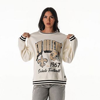 Women's The Wild Collective Cream New Orleans Saints Oversized Vintage French Terry Sweatshirt