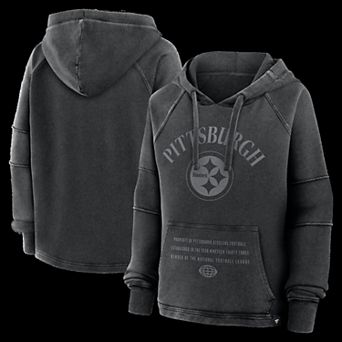 Women's Fanatics Black Pittsburgh Steelers Oversized Raglan Gridiron Hoodie