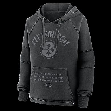 Women's Fanatics Black Pittsburgh Steelers Oversized Raglan Gridiron Hoodie