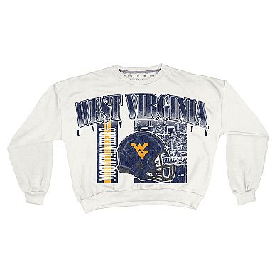 Women's Pressbox White West Virginia Mountaineers Oversized Janice Retro Waist-Length Sweatshirt