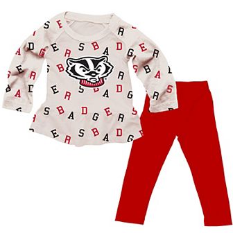 Girls Infant Wes & Willy Oatmeal Wisconsin Badgers Ruffle Raglan Long Sleeve T-Shirt & Leggings Set