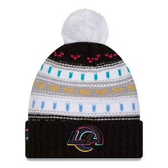 Women's New Era Black Los Angeles Rams 2025 NFL Crucial Catch Cuffed Knit Hat with Pom