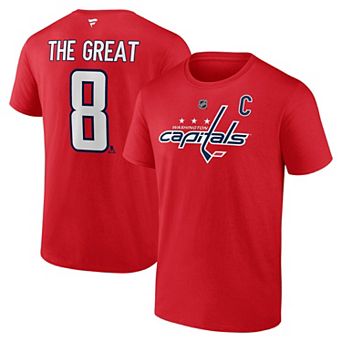 Men's Fanatics Alexander Ovechkin Red Washington Capitals NHL All-Time Leading Goal Scorer The Great 8 Name & Number T-Shirt