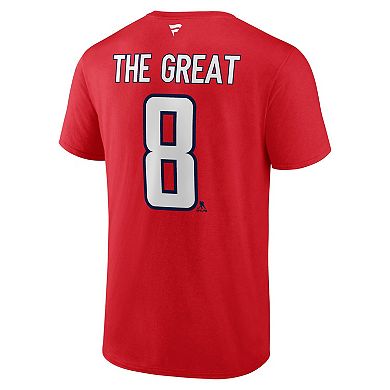 Men's Fanatics Alexander Ovechkin Red Washington Capitals NHL All-Time Leading Goal Scorer The Great 8 Name & Number T-Shirt