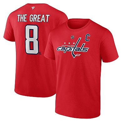 Men's Fanatics Alexander Ovechkin Red Washington Capitals NHL All-Time Leading Goal Scorer The Great 8 Name & Number T-Shirt