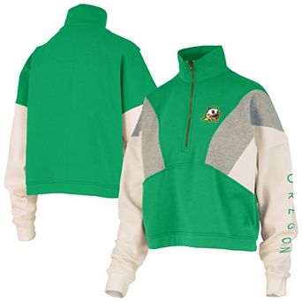 Women's Pressbox Green Oregon Ducks Ferrara Color Block Quarter-Zip Sweatshirt