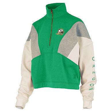 Women's Pressbox Green Oregon Ducks Ferrara Color Block Quarter-Zip Sweatshirt
