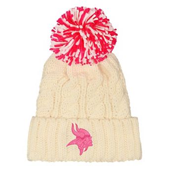 Girls Outerstuff White Minnesota Vikings Cable Cuffed Knit Hat with Pom