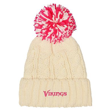 Girls Outerstuff White Minnesota Vikings Cable Cuffed Knit Hat with Pom