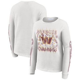 Women's WEAR by Erin Andrews White Washington Commanders Graphic Waffle Long-Sleeve T-Shirt