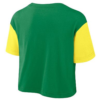 Women's Nike Green/Yellow Oregon Ducks Color-Block Script Dri-FIT Cropped T-Shirt